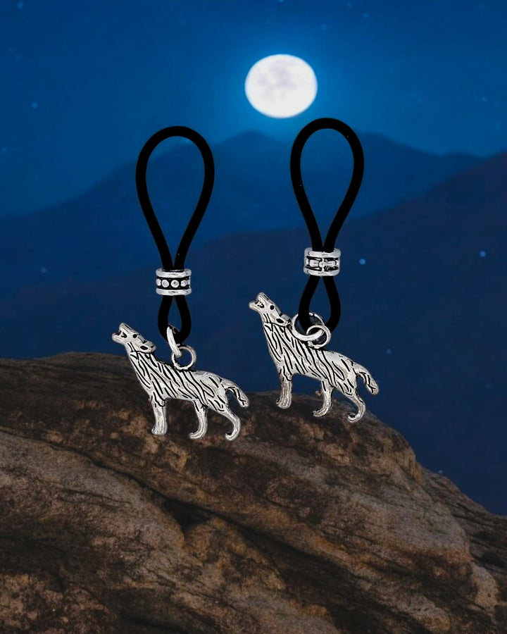 Wolf Howling at the Moon Nipple Nooses - Adjustable Loop / Non Piercing Nipple Ring Jewelry - Gear For The Bold