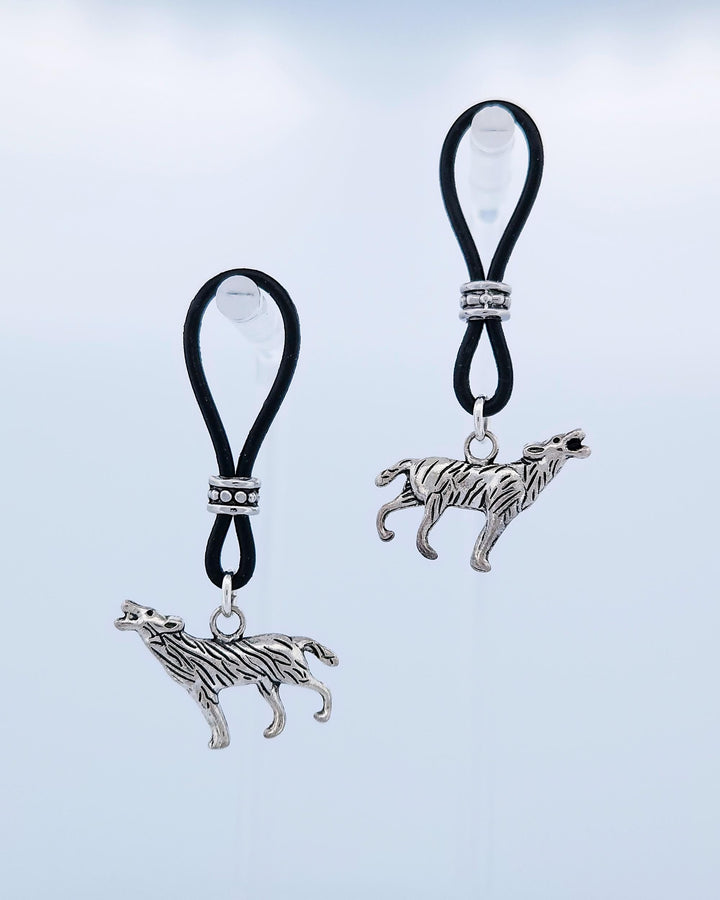 Wolf Howling at the Moon Nipple Nooses - Adjustable Loop / Non Piercing Nipple Ring Jewelry - Gear For The Bold